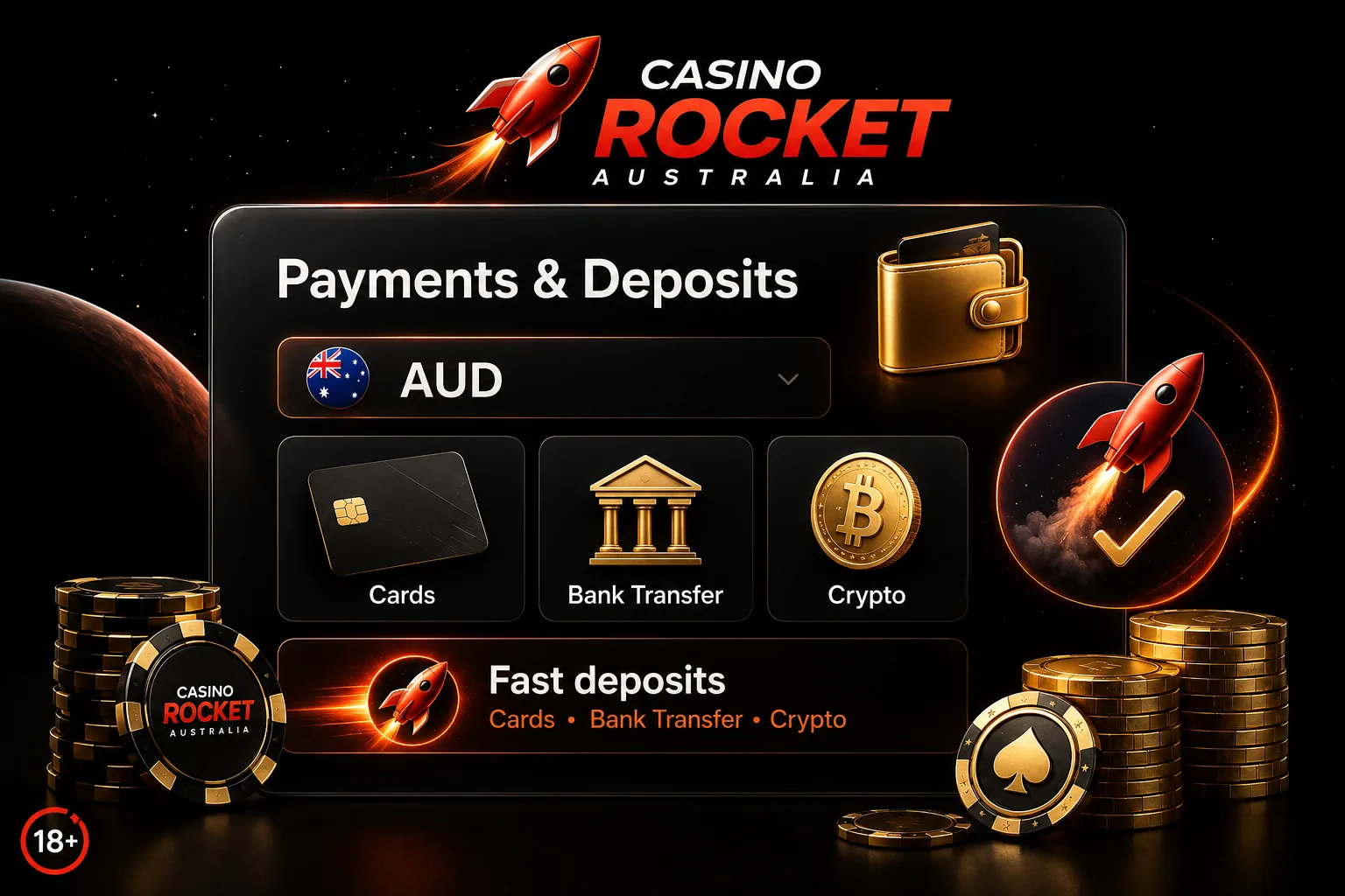 Casino Rocket AU cash-out methods — AUD withdrawals to cards, bank transfer or crypto wallets